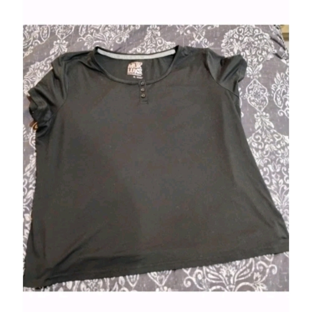 Muk Luks Black Short Sleeve Top with Button Accents